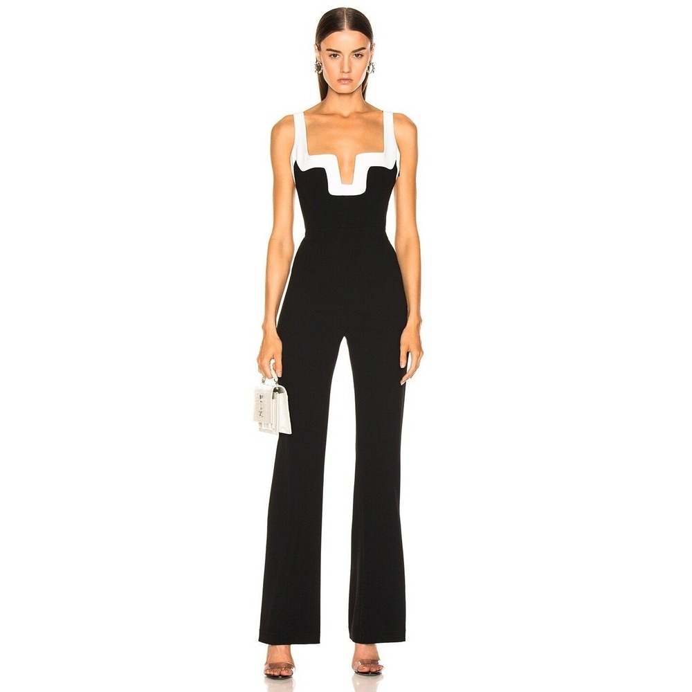 Galvan London Arabesque Jumpsuit Black White Wide Leg Evening Formal- 10